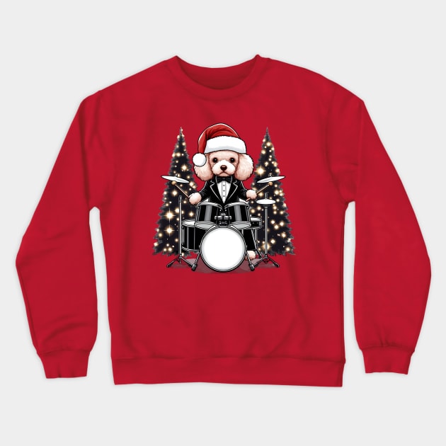 Poodle Playing Drums Christmas Crewneck Sweatshirt by Graceful Designs